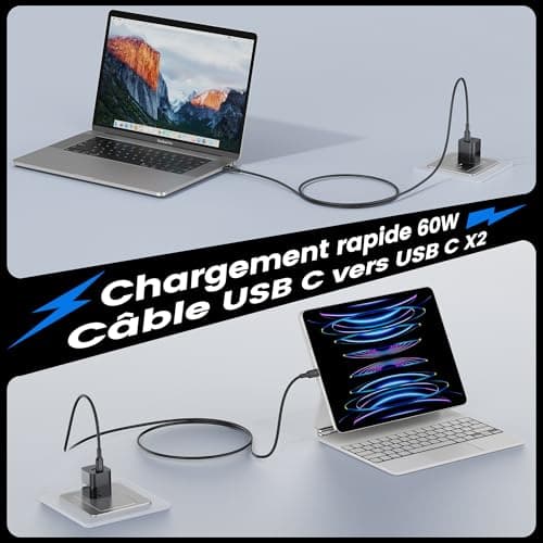 RAMPOW Cable USB C, [4Pack 1M] 2*Cable USB C vers USB C & 2*Cable USB vers USB C Charge rapide PD3.0, Cable iPhone 16, Cable iPhone 15 avec puce E-Mark pour iPhone 16/15, Macbook, iPad, Samsung