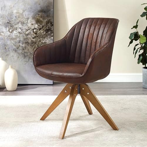 Zouron Chaise de Salle à Manger avec Pieds en Bois (Velours),Chaise pivotante, Chaise de Cuisine, Chaise de Salon avec accoudoirs, Chaise de Bureau à Domicile, Marron foncé