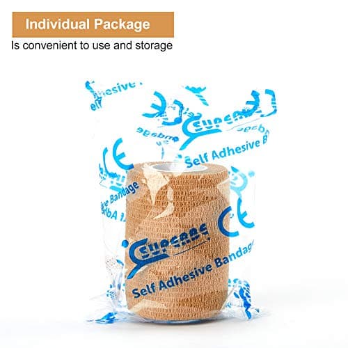 SUPERBE Bande Cohesive Bandage Autoadhésif Elastique 7.5cm x 450cm, Bandage Medical pour Premiers Secours Sports, 12 Rouleaux (Beige)