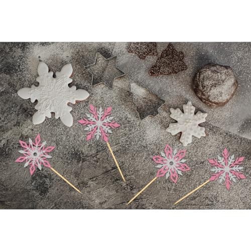 24 pièces Anniversaire Flocon de Neige Cupcake Toppers, Scintillantes Decoration Gâteau Reine des Neiges, Deco Gateau pour Mariage Noël Hiver (Mix Rose)