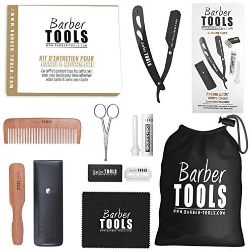 Coffret barbe et rasage pour homme | Rasoir coupe choux, brosse à barbe, peigne à barbe, ciseaux, pochette de rangement - Kit d'accessoires pour barbe