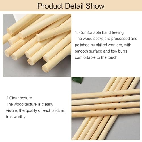 Tiges Bâtonnets en Bois Ronde, Ronde en Hêtre Lisse, Bois Massif Ronde, Bois de Hêtre pour le Bricolage, Bâtonnets Bambou Naturels, Avec Ciseaux D'élagage, 50 Pièces