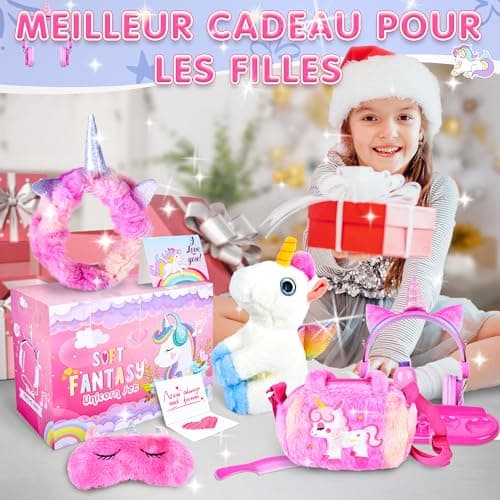 Joellfuner Peluche Licorne Cadeau Fille, Licorne Jouet AVCE Bijoux Enfants, Licorne Kit Bracelet, Sac Licorne, Licorne Serre Tête, Cadeau Anniversaire Fille, Noël Cadeau pour Enfants 6 7 8 9 Ans