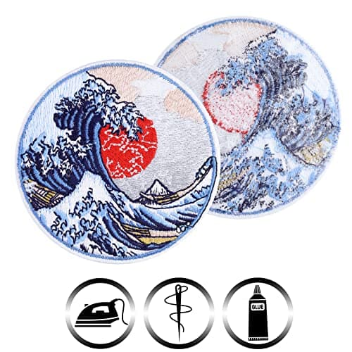 Écusson Thermocollant Patch "CHANGEMENT CLIMATIQUE" Grande vague Kanagawa | Autocollant de protection du climat à coudre/à repasser | Insigne environnemental | 80x80mm
