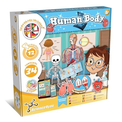 Science4you Corps Humain Kit – Découvrez Les détails du Corps Humain, Trouvez Toutes Les Curiosités des Organes, Squelette et des Systèmes avec Kit Scientifique, Cadeau pour Enfants de 4 5 6 7+