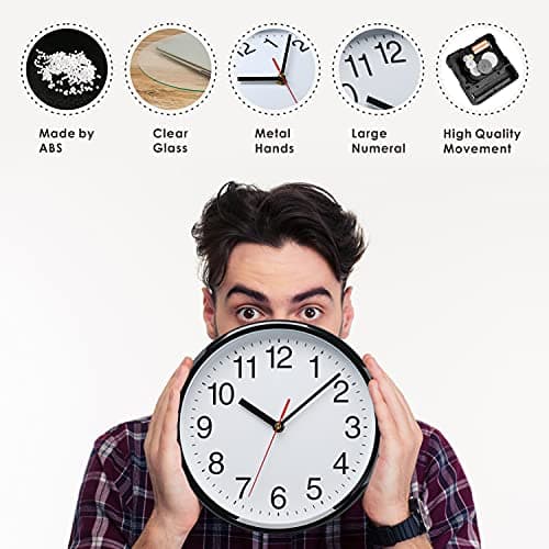 Plumeet Grande Horloge Murale, 25cm Horloge Murale Décorative de Qualité, Mécanisme Silencieux à Quartz, pour Maison/Cuisine/Bureau/École,Fonctionne sur Pile (Blanc)