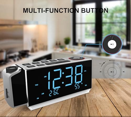 iTOMA Réveil de Projection avec Radio FM, Chargement USB, écran LED de 1,8 Pouces, Veilleuse, Double Alarme, Snooze, Contrôle de Gradation, Radio - Réveil de Chevet CKS509