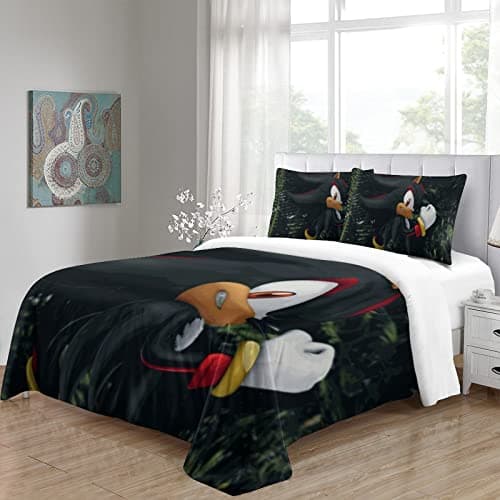 Sonic The Hedgehog 3D Print Housse de Couette Ensembles de Literie Housses de Couette avec Fermeture Éclair 3 pièces Doux Entretien Facile pour Jeunes et Enfants Adultes Célibataire (135x200cm)
