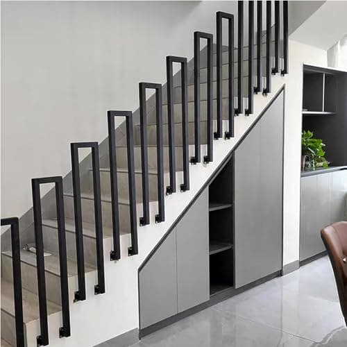 Rampe d'escalier extérieure, main courante noire, garde-corps extérieur, garde-corps en forme de U intérieur, main courante d'escalier, balustrade d'escalier, pour balcons, couloirs(L-Noir, 35CM)