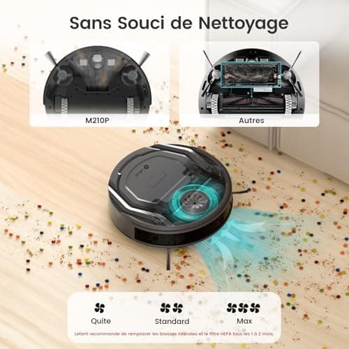 Lefant Aspirateur Robot, Robot Aspirateur Mince Silencieux Connecté avec WiFi/Bluetooth/Alexa/App, 6 Modes de Nettoyage, Auto-Charge, 120min d'Autonomie, Idéal pour Poils d'animaux Sols Durs, M210P