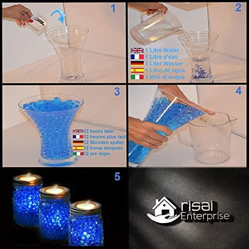 Risai Water Balls, Crystal Gel Beads Perfect for Hydrogel Plants Vase Filler, Centerpiece Silicone Orbs, Non-Toxic Clear Jelly Gems, Growing Bead 600pcs Multi, 10g