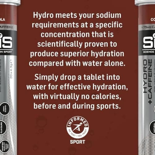 Science in Sport GO Hydro Tablettes d'Électrolytes 20 pièces Cola & Caféine - Vegan & sans gluten, Avec Sodium, Calcium, Potassium & Magnésium pour un équilibre électrolytique