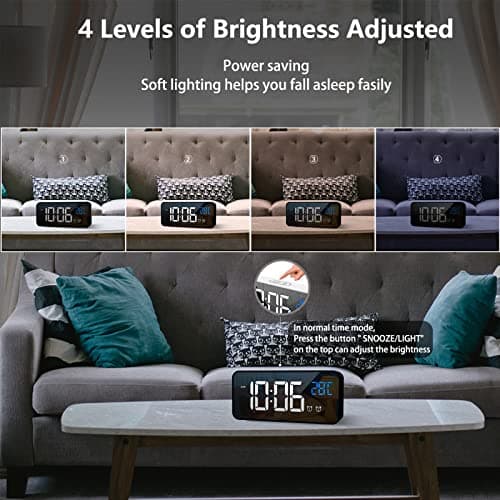 LATEC Réveil Numérique, Alarm Réveil LED avec Fonction Snooze, Charge des Ports USB (Noir)