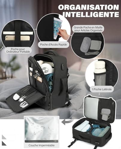 VANKEV Bagage Cabine 40x20x25 Pour Ryanair Sac à Dos Voyage Cabine Avion Bagage à Main Femme Homme 20L Sous Siege Bagage Sac De Voyage Pour Ordinateur Portable 14 Pouces Noir