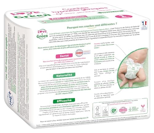 Love & Green - Couches Bébé Saines et Ecologiques - Taille 1 (2-5 Kg) - Pack 1 Mois (138 Couches) - Absorbante, anti-fuites et sans ingrédients indésirables