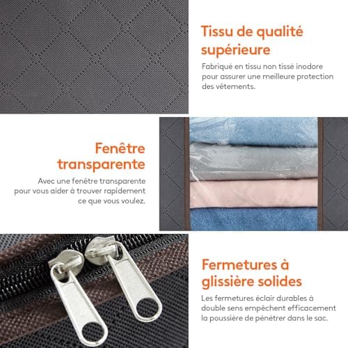 Lifewit Lot de 3 Sac de Rangement Vetement 35L, Boîte de Rangement sous lit Pliable, Housse Rangement Couette Organisateur de Placard, Fenêtre Transparente en Tissu Solide pour Les Vêtements, Gris