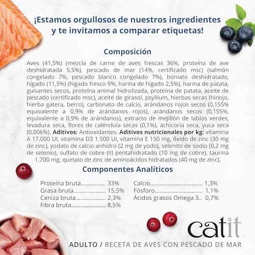 Catit Recettes Croquettes pour Chats, à la Volaille et au Poisson de Mer, pour Chats Adultes, Aliment Complet, 400 g, Aide à Réduire la Mauvaise Odeur des Selles