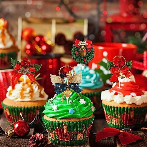 13Pcs Noël Topper de Gâteau Décorations de Gâteau, Décorations de Gâteau de Noël pour Noël Cupcake Toppers Arbre De Noël Renne Gâteau Bougie DIY Craft, écorations De Gâteau