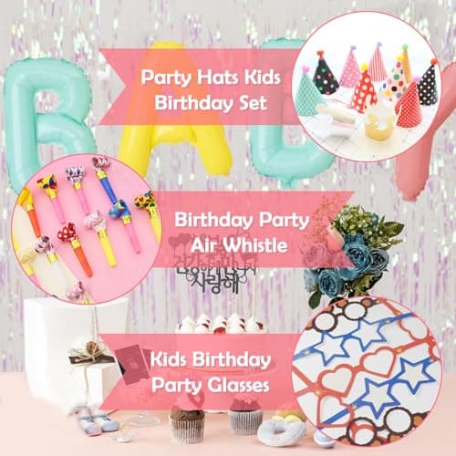 Kit Chapeau Anniversaire Enfant, 33 Pièces Chapeau de Couronne D'anniversaire con Sifflet Colorées et Lunettes de Fête, Chapeau de Fête d'anniversaire en Papier Pour Adultes Enfant