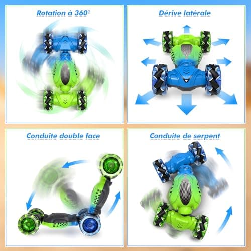 Fosgoit Voiture Télécommandée Enfant, 4x4 Télécommandée Tout Terrain, 2,4 GHz Voiture RC Drift avec Lumières, Jouets pour Enfants de 3-12 Ans, Meilleurs Cadeaux d'anniversaire de Noël pour Enfants