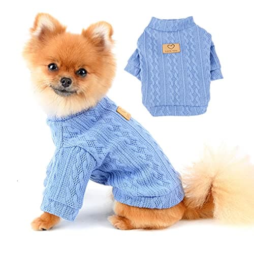 PAIDEFUL Tricoté Chien Chaud Pull Chihuahua Chandails Mode Blé Oreille Tissage Pull Tricots Pull Vêtements d'hiver pour Chiot Petits Animaux Chat Automne Temps Froid Porter Bleu Clair XL