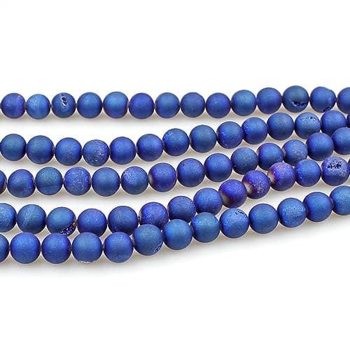 MJDCB 10mm 35 pièces Géode Agate Bleu Perle Pierre Naturelle Ronde en Vrac Perles Semi Precieuse pour Fabrication de Bijoux de Bracelets et de Colliers