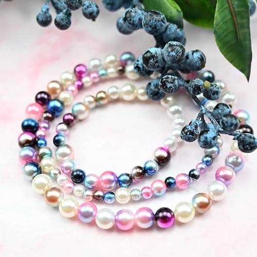 HIOQFR 450 Lot de Perles pour Bijoux Perle Nacre 8mm Perles pour Bracelet Rondes Grosse Perle de Couleur avec Trou Perles pour Collier Perles Artificielles Perles pour Fabrication Bijoux DIY