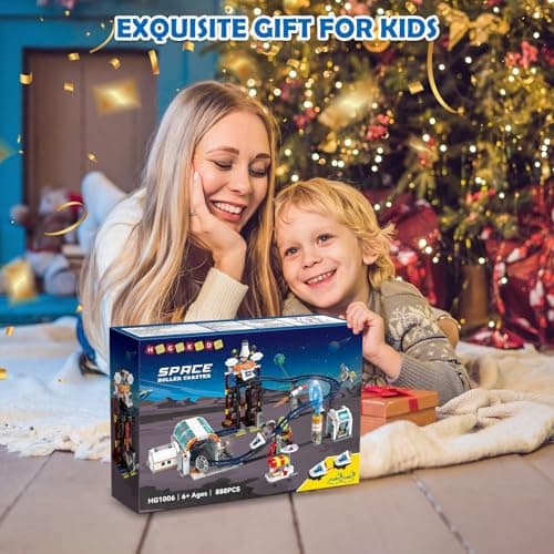 HOGOKIDS Jouet Construction Montagnes Russes spatiales – Construction Montagnes Russes 888 pièces Comprenant Une Plate-Forme élévatrice Parc d'attractions Spatial Construire pour Filles garçons 6-12
