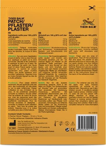 Tiger Balm - Patch BAUME DU TIGRE - Soulage les douleurs musculaires - 3 patchs + 3 feuilles ahésives