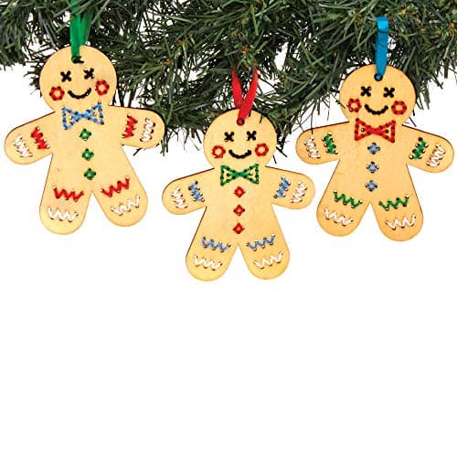 Baker Ross Kits de décorations bonhommes en pain d'épice au point de croix (Pack de 5), Le point de croix pour des amateurs et les loisirs créatifs pour enfants, Marron,Coloré