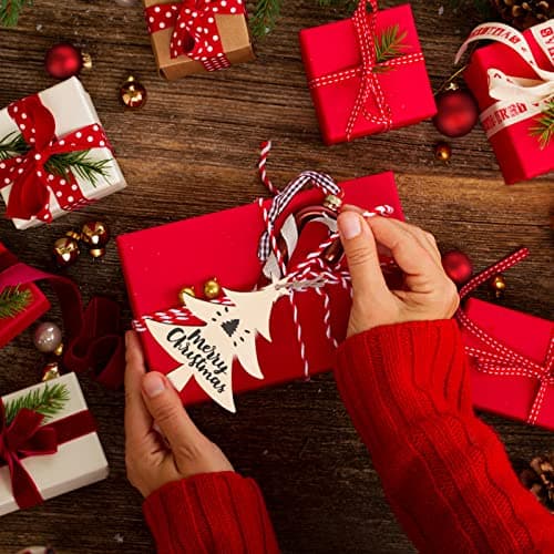 30 pcs Suspension Bois de Noël, Pendentifs en Bois Bricolage avec Ficelle pour Décorations Arbre de Noel(Sapin de Noël, étoiles et rennes)