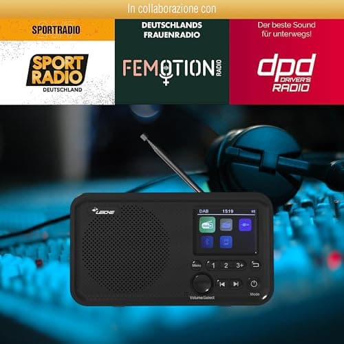 LEICKE Radio portátil Dab+ Con Bluetooth 5.0, Radio Dab/Dab+ y FM, Pantalla a Color de 2,4 Pulgadas, Radio de Cocina Con Cable, batería de 4000 mAh, conexión MicroSD/TF/AUX, Funciones de Alarma