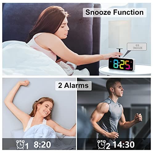 HOMVILLA Reveil, Réveil Numérique avec Grand écran LED, 0-100% Luminosité, 90-120 DB Volume, 2 Alarmes, 12/24H, Fonction Snooze, Port de Recharge USB, (Adaptateur Inclure), Blanc-Couleur