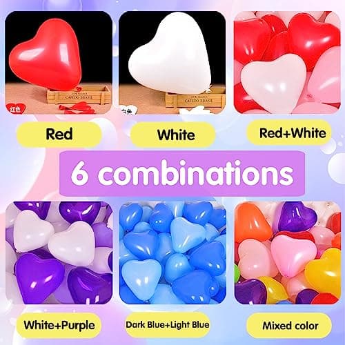 50 Pcs Ballon coeur rouge, 12 Pouces Ballons en Latex en Forme de Cœur, Ballons de Mariage de Coeur Rouge, pour Engagement, Mariage, Valentine et Anniversaire fête Décoration