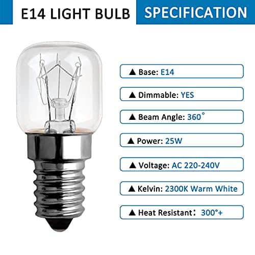 SCNNC Ampoule Four 300 Degres E14 Dimmable, AC220V-240V, Ampoule four E14 T22, 120LM Blanc Chaud 2300K, E14 Petit Culot à Vis Pygmy Lamps pour Micro-ondes, Four, Lampe à sel, 3 Unité