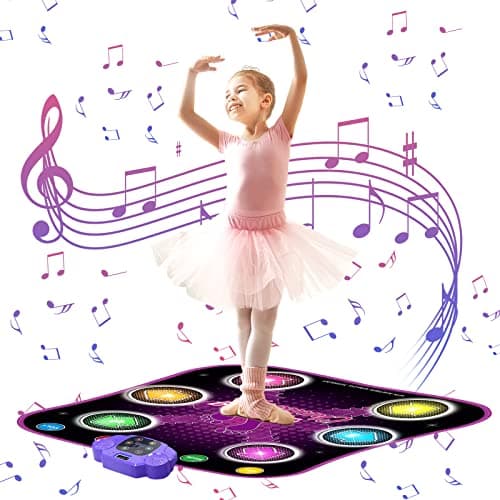 GARNHLOB Tapis de Danse Enfants Cadeaux pour Filles 3 4 5 6 7 8 9 10 11 12+ Ans avec Bluetooth Tapis de Danse 6 Flèches de Lumineux Electronique LED Musique Tapis Danse avec 5 Modes