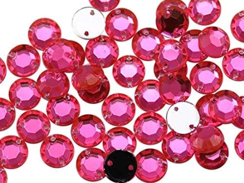 Allstarco Lot de 100 perles de strass à coudre à dos plat en plastique acrylique avec trous pour la couture, la décoration de vêtements, les déguisements, le cosplay Rose vif H114-100 pièces