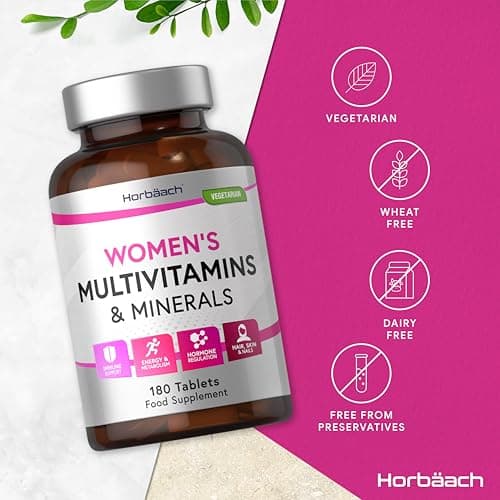 Multivitamines et Minéraux Femme | 180 Comprimés Vegan | pour Système Immunitaire et Soutien énergétique | Complément Alimentaire avec Fer Calcium Biotine et Acide Folique | par Horbaach