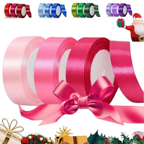 Ruban Satin Rose 25mm, 66m Ruban Décoratif pour Présents, Double Face Ruban Satin Polyester Mariage pour Artisanat DIY, Décorations Saint-Valentin Mariage Anniversaire(22 m/Rouleau)
