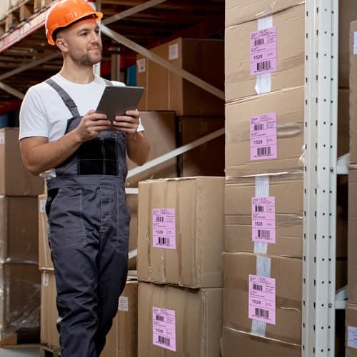 YIKIADA Lot de 500 étiquettes d'expédition violettes en vinyle autocollantes thermiques imperméables perforées pour DHL UPS Amazon