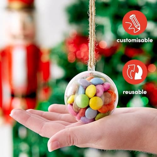 THE TWIDDLERS - 48 Boules Transparentes à remplir pour Sapin de Noël, décorations de fête de Noël, Loisirs créatifs, décorations – 8 cm