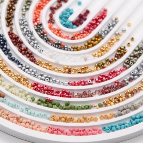EuTengHao Perles de rocaille en verre pour kit de fabrication de bracelets, petites perles 8/0 pour bracelet, collier, bijoux, bricolage (3mm, 48 couleurs, verre dépoli et verre laqué)