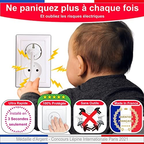 [Pack x20] Cache Prise Bébé Français Amovible [ Sans Clef Ni Adhésif ] - Invention 100% Made In France - Cache-Prise Bebe - Sécurité Domestique Et Puériculture Pour Protection Prise Courant Électrique