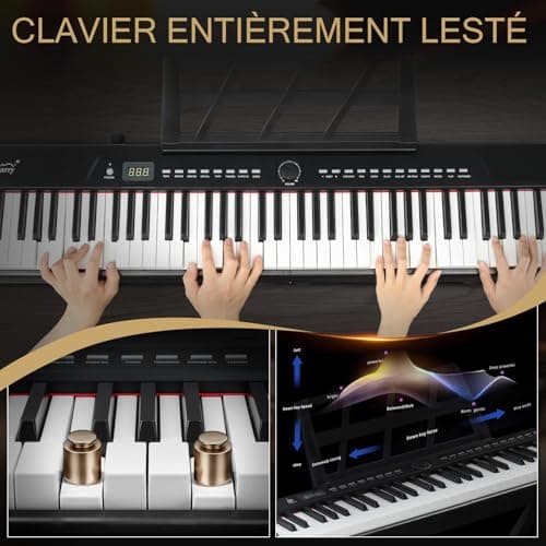 LEADZM Piano Numérique Semi-Marteau 88 Touches, Clavier Électronique avec Support en Forme de X à Double Tube, Bluetooth MIDI, Pupitre de Partition, Pédale de Sustain, Écouteurs