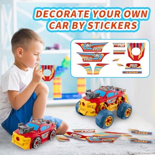 Pup Go Voiture 3-en-1 Démontable pour Garçons avec Perceuse Électrique, 46 Pièces Camion de Construction, Construisez Votre Voiture avec Outils, Idéal Cadeau STEM pour Enfants de 3 à 8 Ans (Rouge)