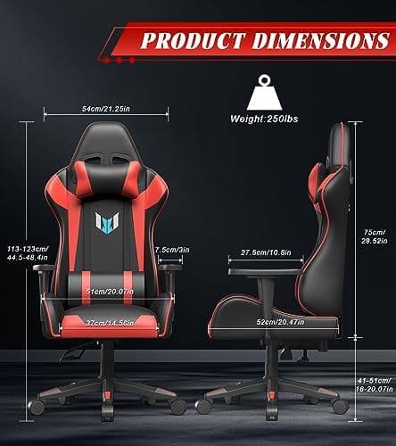 bigzzia Chaise Gaming Chaise Bureau, 155 Degrés PU Cuir Fauteuil de Bureau Ergonomique (sans Repose-Pieds, Rouge)