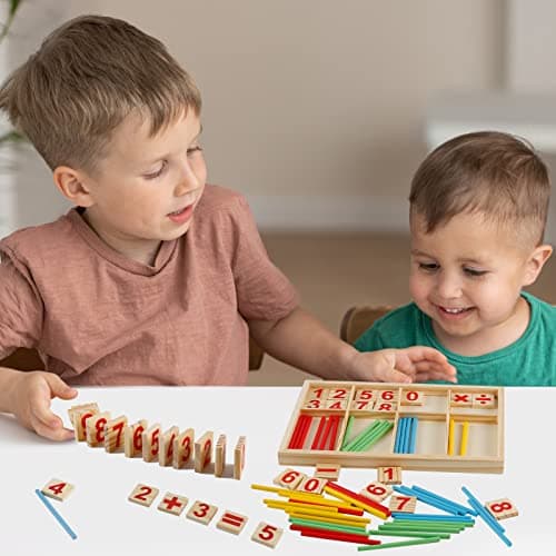 Victse Jouet Montessori Mathématiques, Blocs et Bâtons de Comptage en Bois, Jeu Numérique Bâtons Bois avec Blocs et Bâtons Comptage, Jouet éducatif Montessori 3 Ans et +
