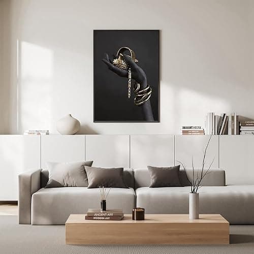 Tableau sur toile moderne - Lèvres noires dorées - Image sur toile - Salon féminin - Chambre à coucher - Poster de décoration de la maison - Poster encadré (style 4, 20 x 30 cm)