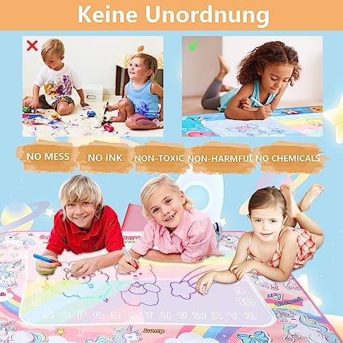 LEcylankEr Tapis Dessin Eau Enfant 120 x 90 CM Aqua Doodle Matte Aqua Tapis de Dessin Adapté Jeux pour Enfants 1 2 3 4 5 6 7 Ans (Licorne)
