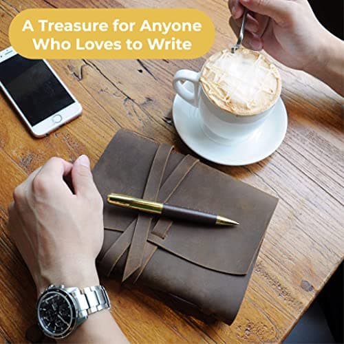 Coffret cadeau Journal en Cuir avec signet en Cuir Effet Vieilli + Stylo, Carnet de notes relié en cuir Carnet Journalier pour lui et pour elle Meilleur Coffret Cadeau De Luxe Carnet de voyage 18x13cm
